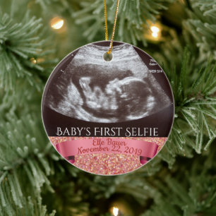Baby's First Selfie (pink background) Ceramic Ornament