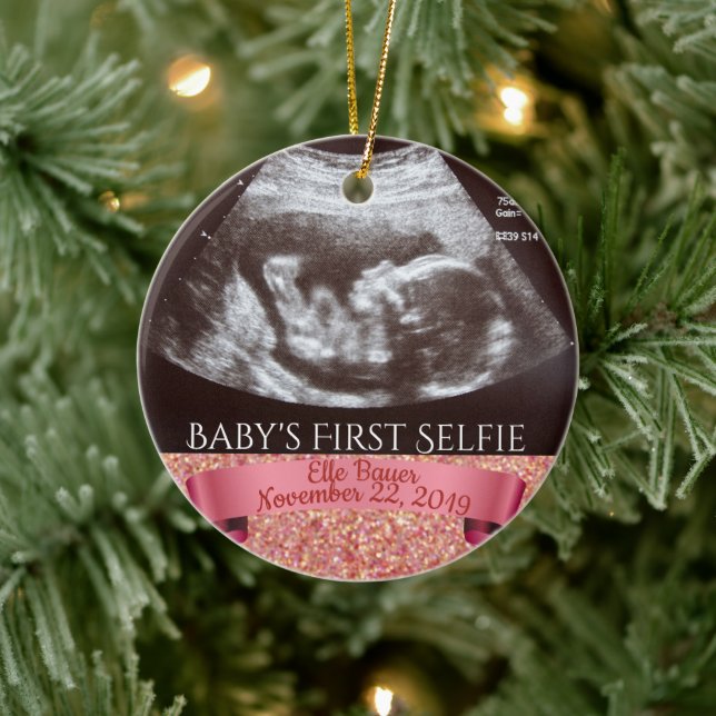 Baby's First Selfie (pink background) Ceramic Ornament (Tree)