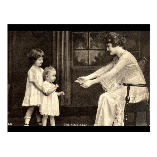 Baby's First Steps Vintage 1918 Postcard