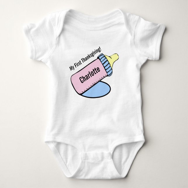 Baby's First Thanksgiving Baby Bottle Baby Bodysuit (Front)