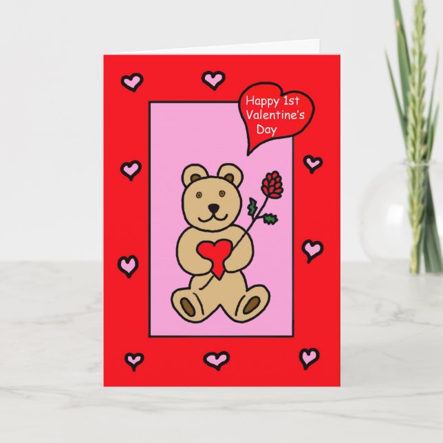 Baby's First Valentine -- Teddy Bear Valentine Holiday Card (Front)