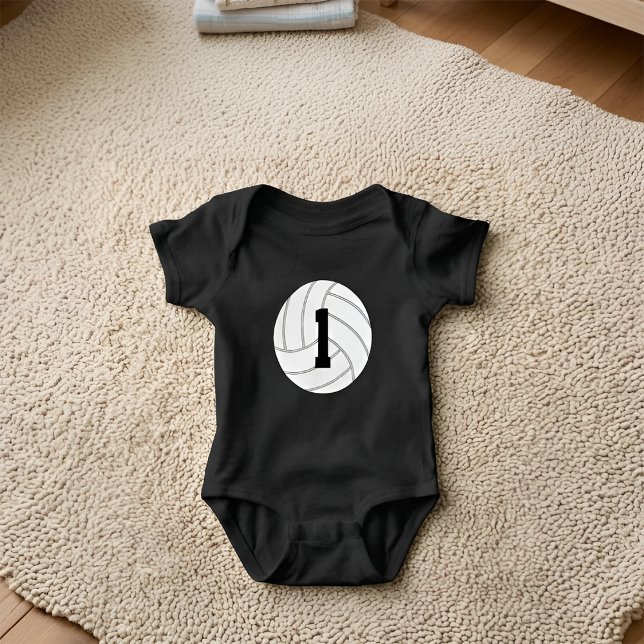 Baby's First Volleyball Game Custom Bodysuit (Personalized volleyball baby bodysuit with custom jersey number.)