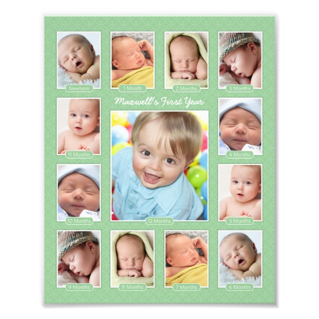 Babys First Year Green Keepsake Photo Collage Print (Front)