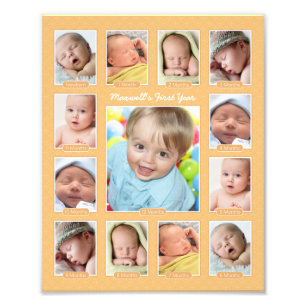 Babys First Year Orange Keepsake Photo Collage Print