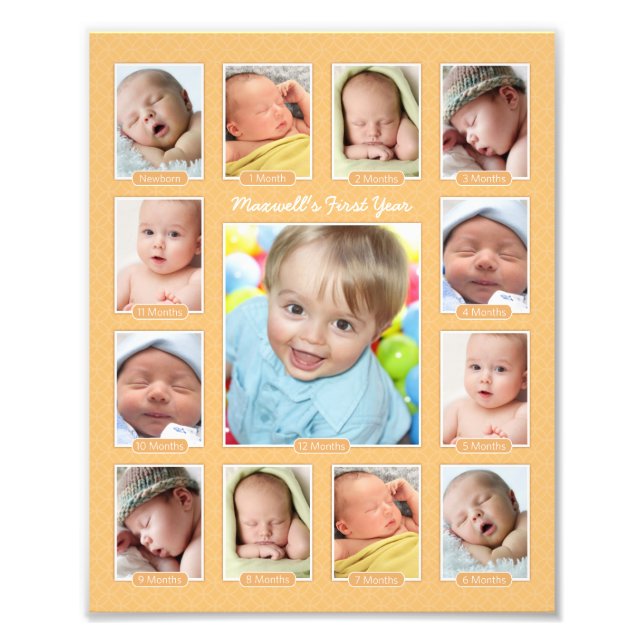 Babys First Year Orange Keepsake Photo Collage Print (Front)