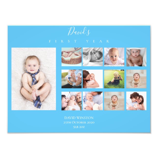 Baby's First Year Photo Collage Keepsake Boy Print (Front)