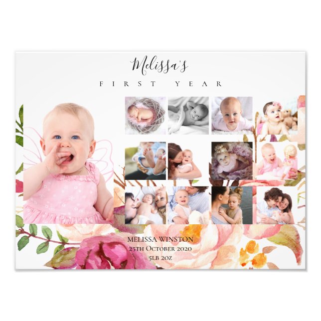 Baby's First Year Photo Collage Keepsake Floral Print (Front)