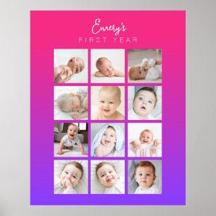 Baby's First Year Photo Poster Monthly Purple Pink