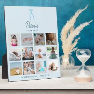 Baby's First Year Photos Birth Stats Blue Bow Plaque