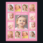 Babys First Year Pink Keepsake Photo Collage<br><div class="desc">Showcase your baby's first year with a modern photo collage that requires no printing and cutting of individual photos!  Simply upload your baby's digital images from newborn to 12 twelve months / one year and personalise the title with your baby's name.  Colour: Pink</div>