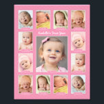 Babys First Year Pink Keepsake Photo Collage<br><div class="desc">Showcase your baby's first year with a modern photo collage that requires no printing and cutting of individual photos!  Simply upload your baby's digital images from newborn to 12 twelve months / one year and personalise the title with your baby's name.  Colour: Pink</div>