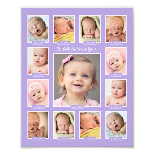 Babys First Year Purple Keepsake Photo Collage (Front)
