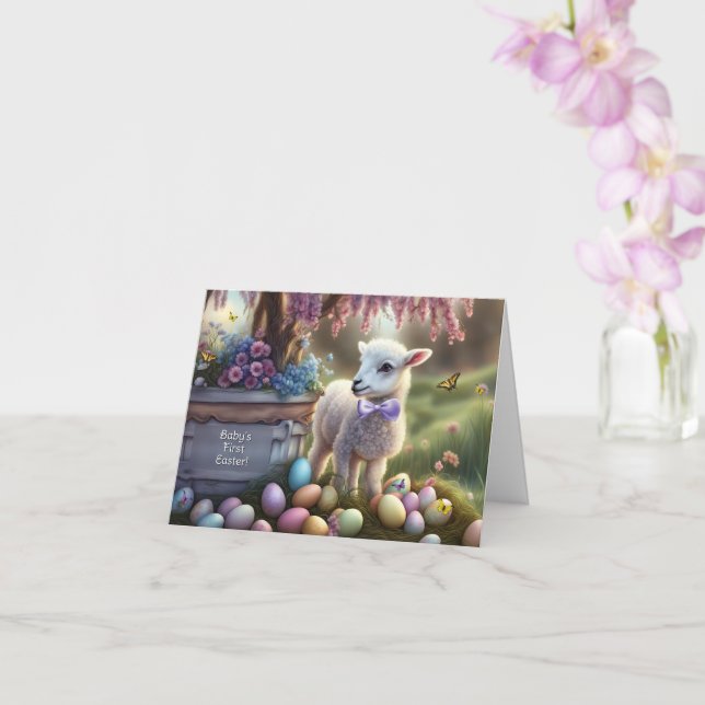 Babys Frist Easter with Cute Lamb Eggs Card (Orchid)