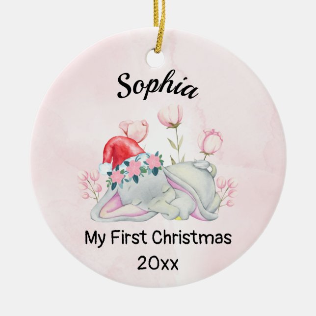 Baby's Girl My First Christmas 2023 Personalised Ceramic Ornament (Front)
