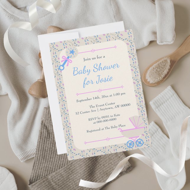 Baby's Grace Blue and Pink Baby Shower Invitation (Creator Uploaded)