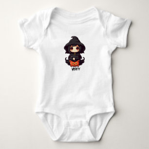 Baby's Halloween Witch & Cats. Editable name Baby Bodysuit