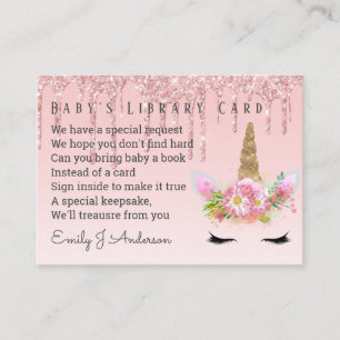 Babys Library Book Request Card Pink Unicorn