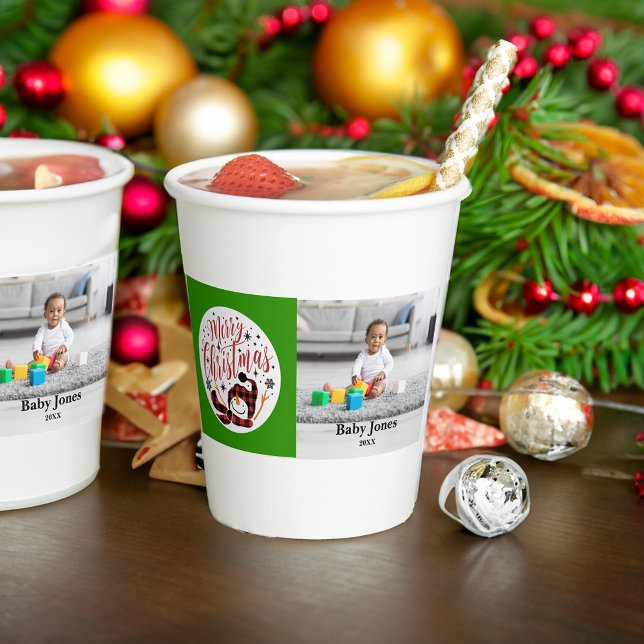 Baby's Merry Snowman First Christmas Unique Photo Paper Cups (Creator Uploaded)