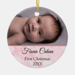 Baby's My First Christmas Personalised 2 Photos  Ceramic Ornament