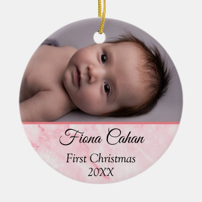 Baby's My First Christmas Personalised 2 Photos  Ceramic Ornament (Front)