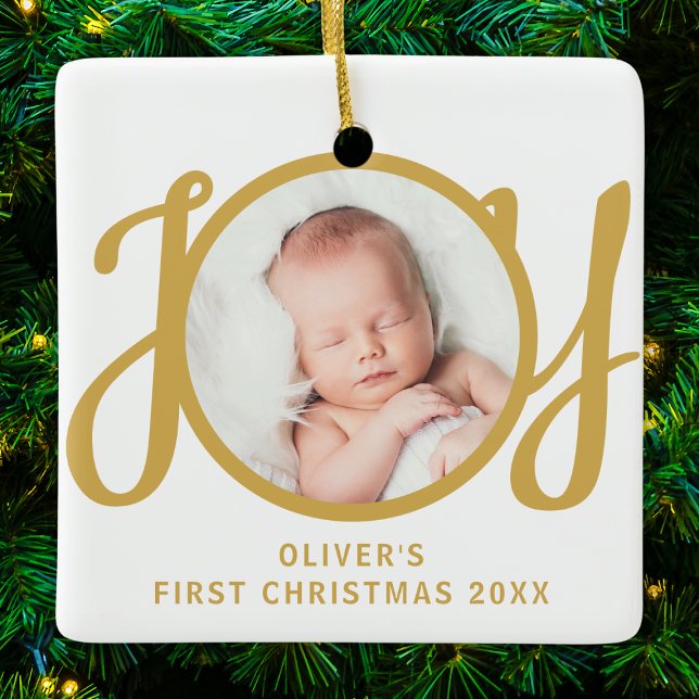 Baby's Name First Christmas Photo Keepsake Ceramic Ornament (Creator Uploaded)
