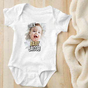 Baby's Name Modern Simple Grunge Custom Baby Photo Baby Bodysuit