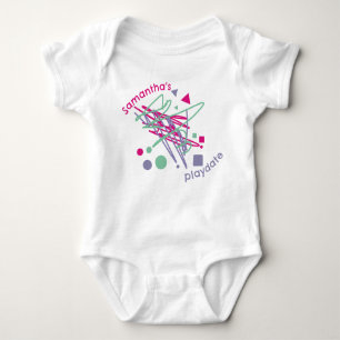 Baby's Name Pink Purple Teal Shapes Playdate Colou Baby Bodysuit