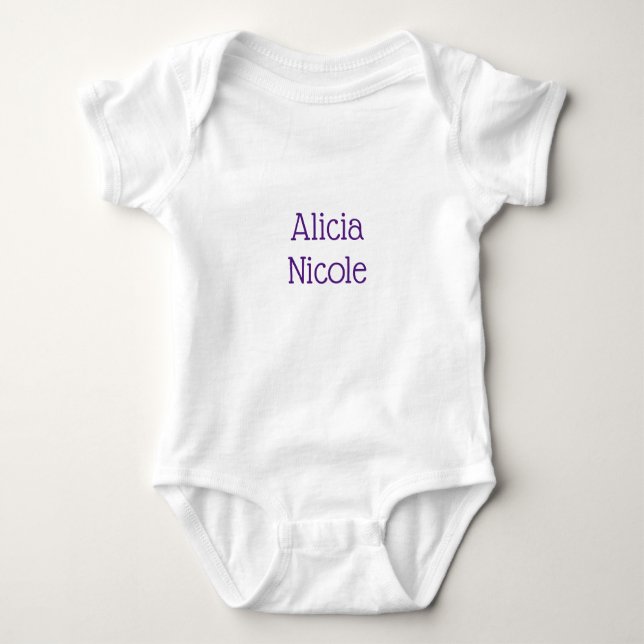 Baby's Name Text in Purple Ink Baby Bodysuit (Front)