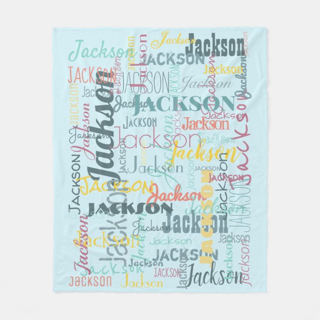 Baby's Names Pattern Typography Neutral Blue Fleece Blanket (Front)