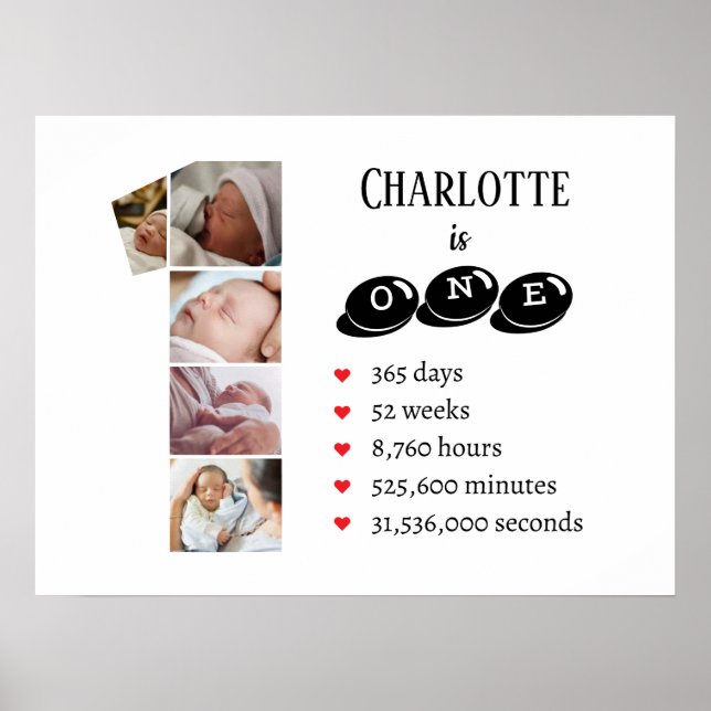 Baby's One Year Photo Collage Nursery Wall Art (Front)