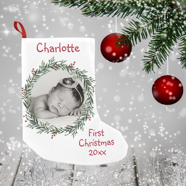 Baby's Photo - First Christmas - Name Year - Small Christmas Stocking (Baby's Photo - First Christmas - Name Year - Small Christmas Stocking)