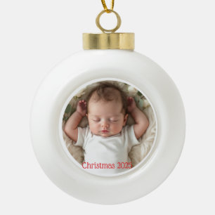 Baby's Photo First Christmas Personalise Ceramic Ball Christmas Ornament
