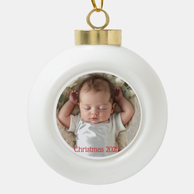  Baby's Photo First Christmas Personalise  Ceramic Ball Christmas Ornament (Front)