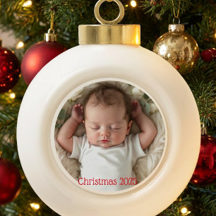 Baby's Photo First Christmas Personalise Ceramic Ball Christmas Ornament