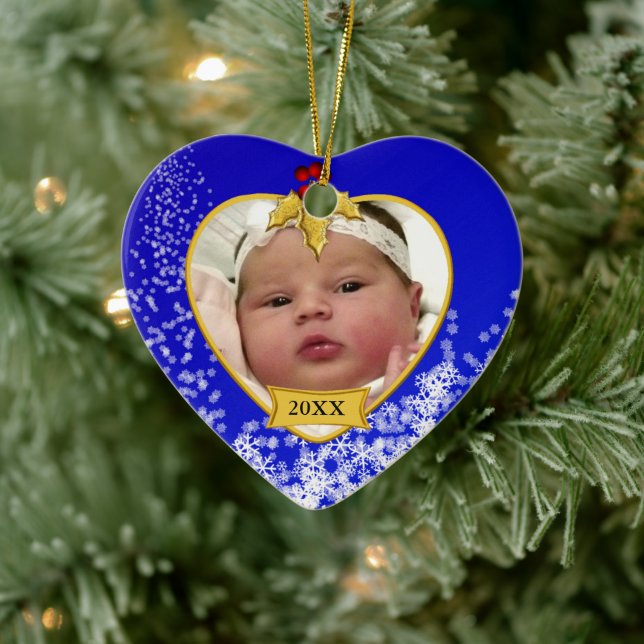 Baby's Photo Keepsake Christmas Ornament in Blue (Tree)