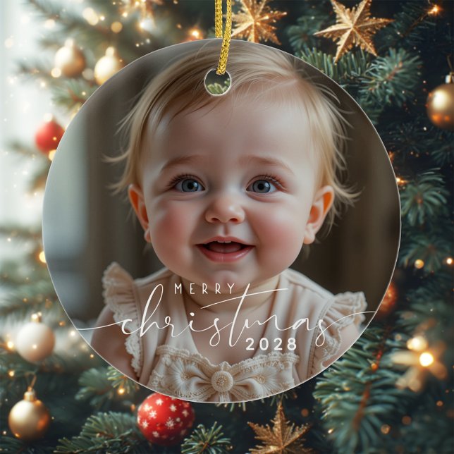 Baby's photo Merry Christmas Modern Ceramic Ornament (Creator Uploaded)