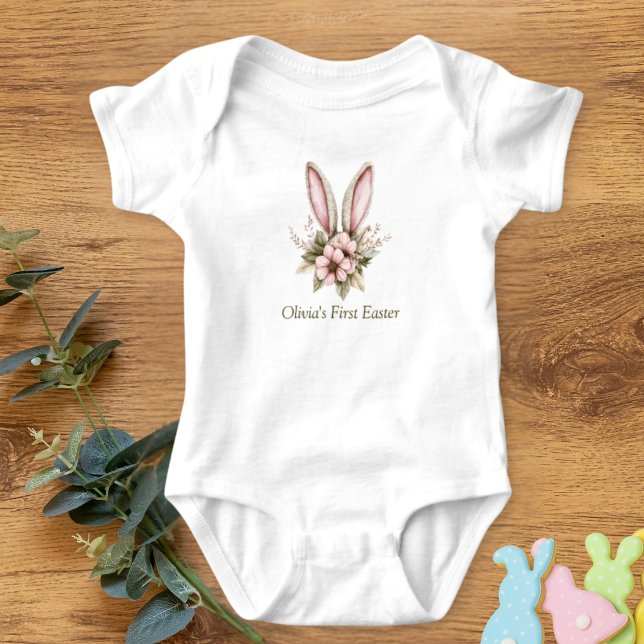 Baby's pink and light green First Easter One Piece Baby Bodysuit (Creator Uploaded)