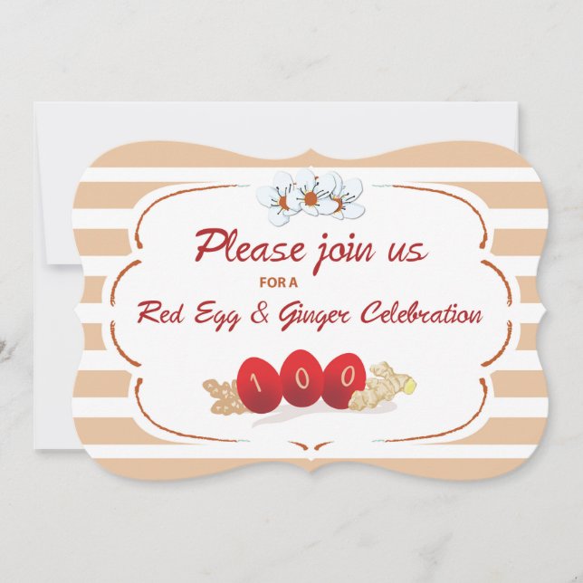Baby's Red Egg and Ginger Invitation with Stripes (Front)