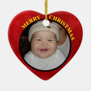 Baby's Red Heart Christmas Photo Ornament