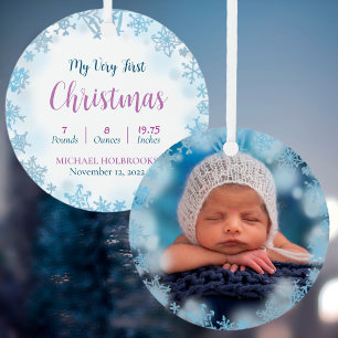Baby's Very First Christmas Photo Birth Stats Ceramic Ornament