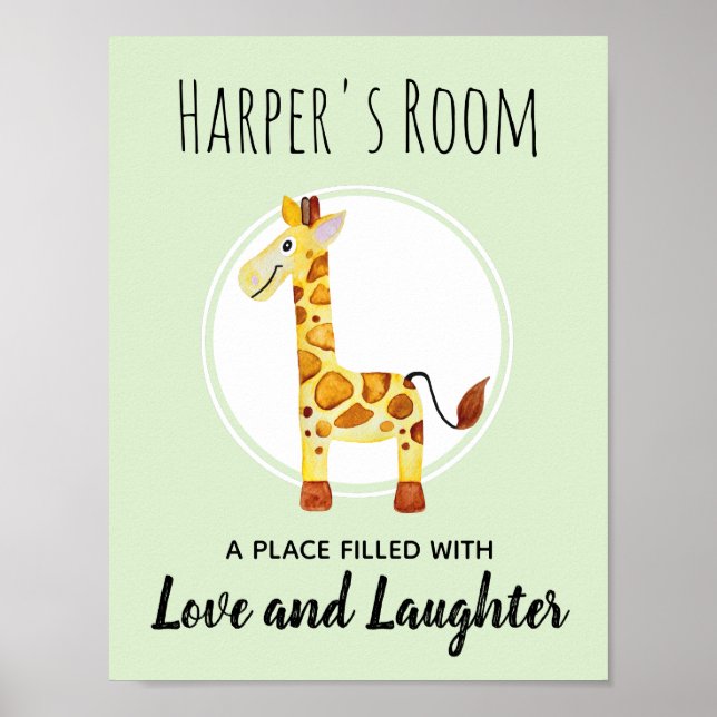 Baby's Watercolor Giraffe Jungle Nursery Art Poster (Front)