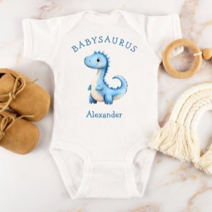 Babysaurus Blue Dinosaur Personalised Boys Baby Bodysuit