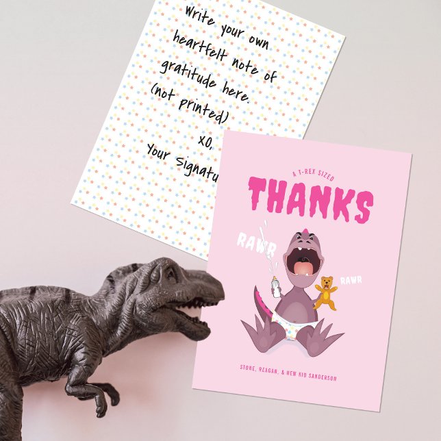 Babysaurus T-rex Pink Thank You Card (Creator Uploaded)