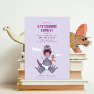 Babysaurus T-rex Purple Baby Shower Invitation