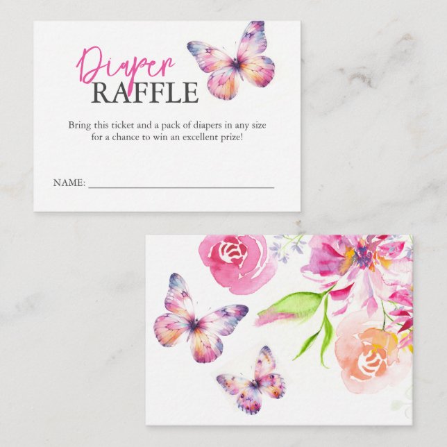 Babyshower Enclosure Cards Diaper Raffle Butterfly (Front/Back)
