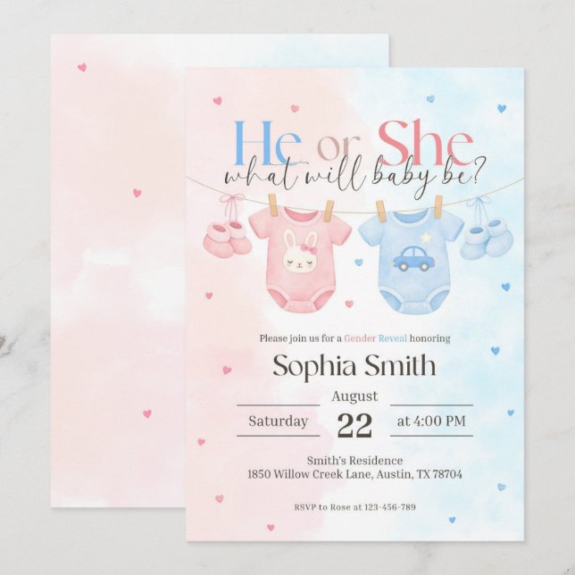 Babyshower Invite, Gender Reveal Invitation (Front/Back)