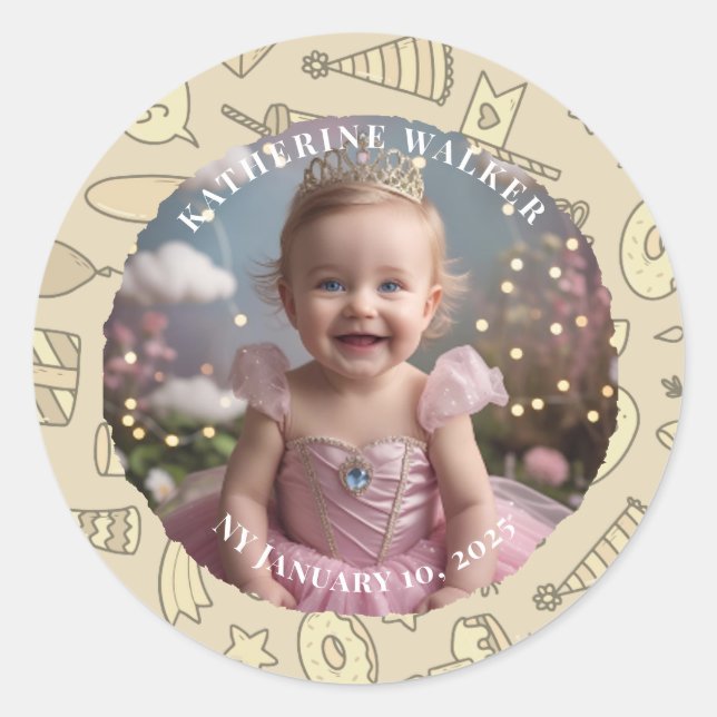 BABYSHOWER pastel beige bunny cute party photo Classic Round Sticker (Front)