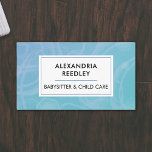 Babysitter Babysitting Children Daycare Cute Blue Business Card<br><div class="desc">Babysitters, child care providers, and nannies: Craft a memorable impression with this vibrant business card. The background features a calming blue that transitions to a refreshing turquoise shade in an ombre effect while abstract translucent shapes dance across, creating a sense of movement and energy. Enhanced by a timeless typeface and...</div>