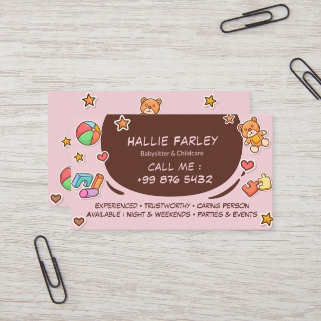 Babysitter Business | cute chocolate stickers Business Card (Front/Back In Situ)