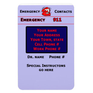 Babysitter/Caregiver Emergency Contacts Magnet